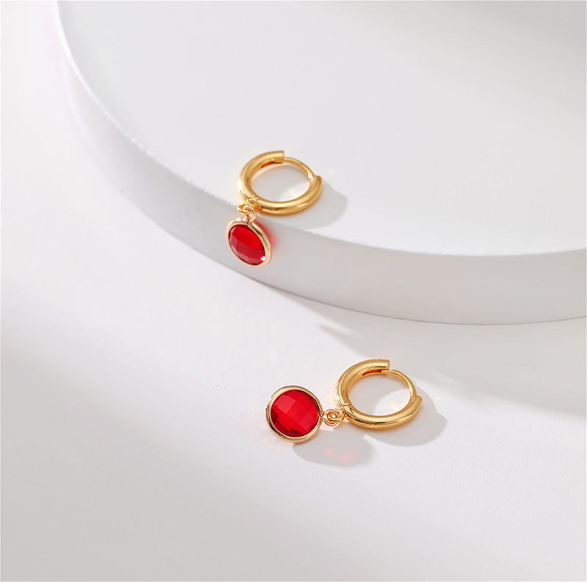 Red Crystal & 18K Gold-Plated Round Huggie Earrings