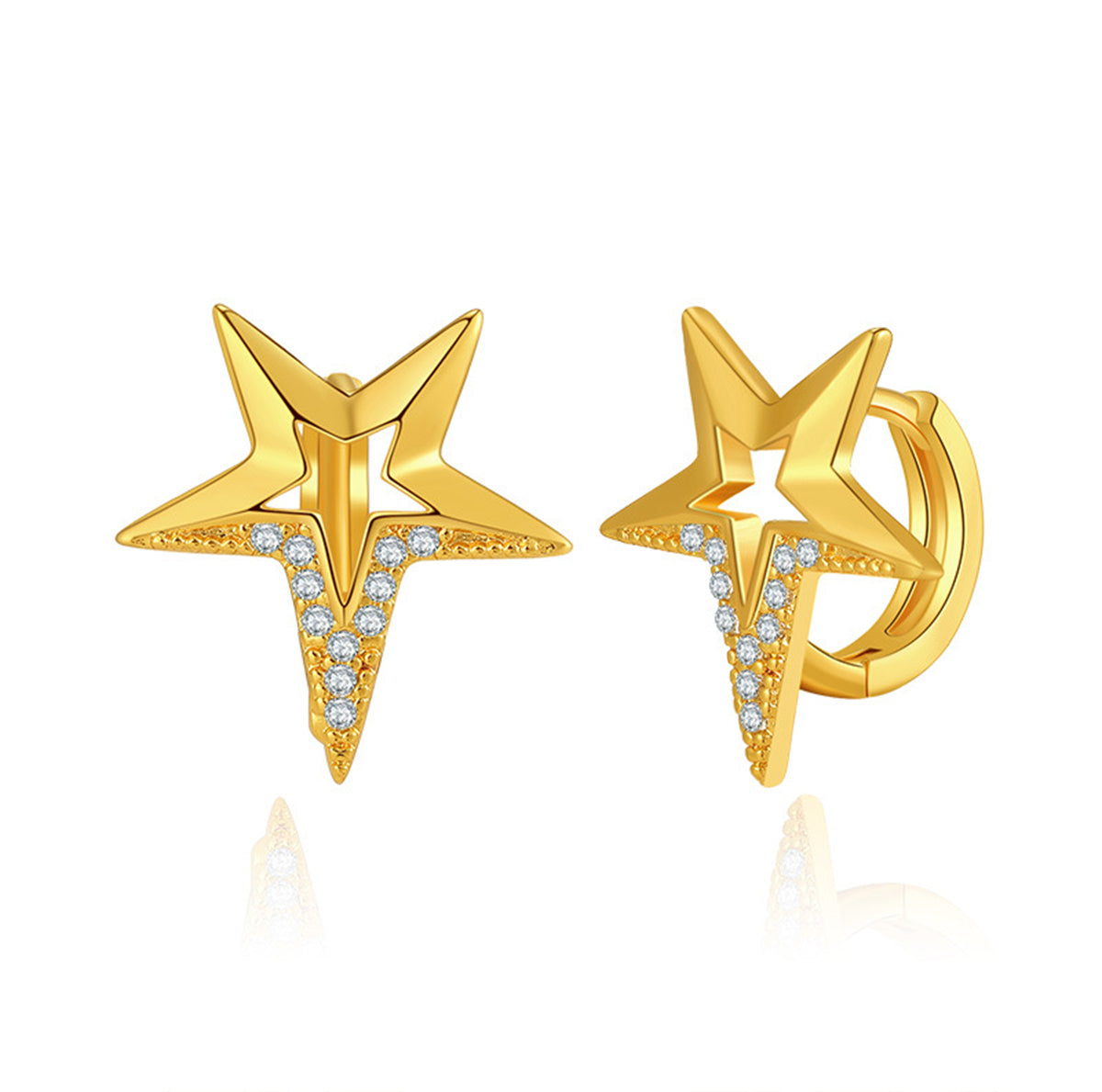 Cubic Zirconia & 18K Gold-Plated Star Huggie Earrings