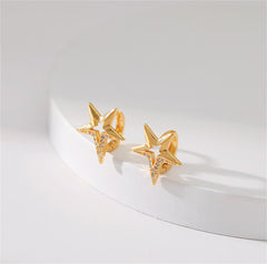 Cubic Zirconia & 18K Gold-Plated Star Huggie Earrings