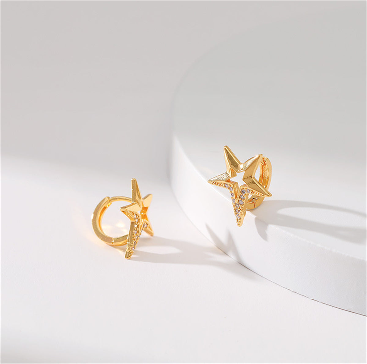 Cubic Zirconia & 18K Gold-Plated Star Huggie Earrings