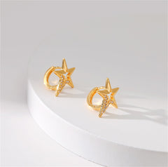 Cubic Zirconia & 18K Gold-Plated Star Huggie Earrings