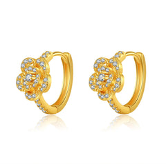 Cubic Zirconia & 18K Gold-Plated Flower Huggie Earring