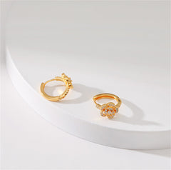 Cubic Zirconia & 18K Gold-Plated Flower Huggie Earring