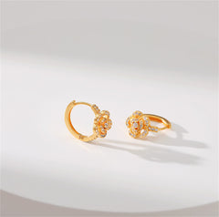 Cubic Zirconia & 18K Gold-Plated Flower Huggie Earring