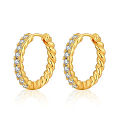 Clear Cubic Zirconia & 18K Gold-Plated Twine Huggie Earrings