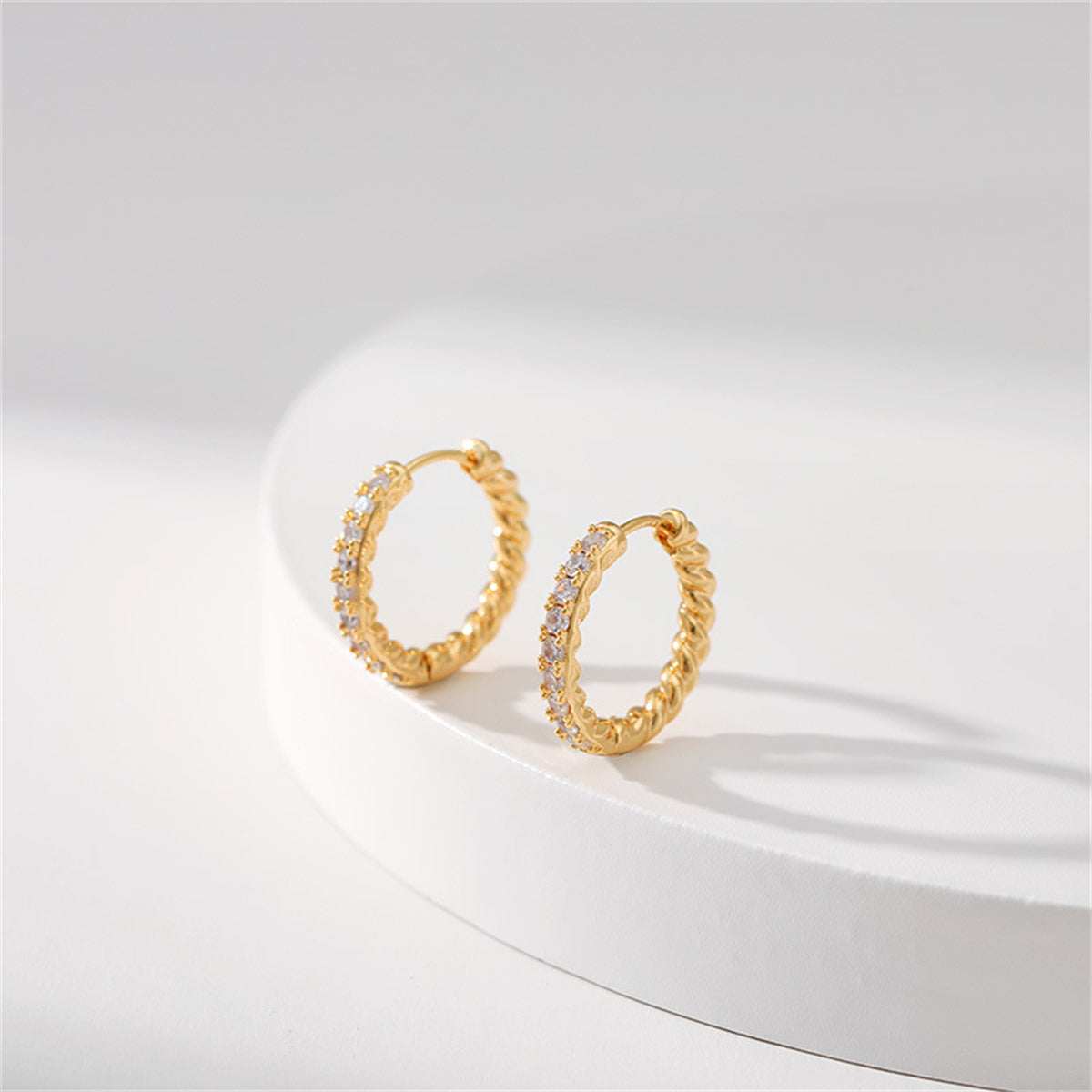 Clear Cubic Zirconia & 18K Gold-Plated Twine Huggie Earrings