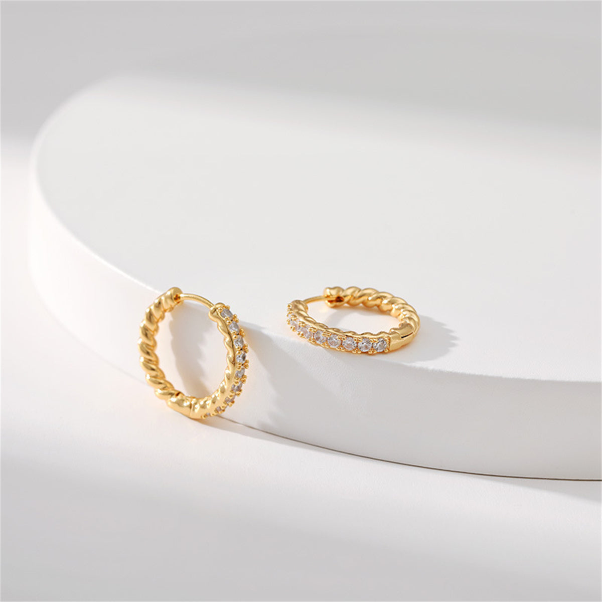 Clear Cubic Zirconia & 18K Gold-Plated Twine Huggie Earrings