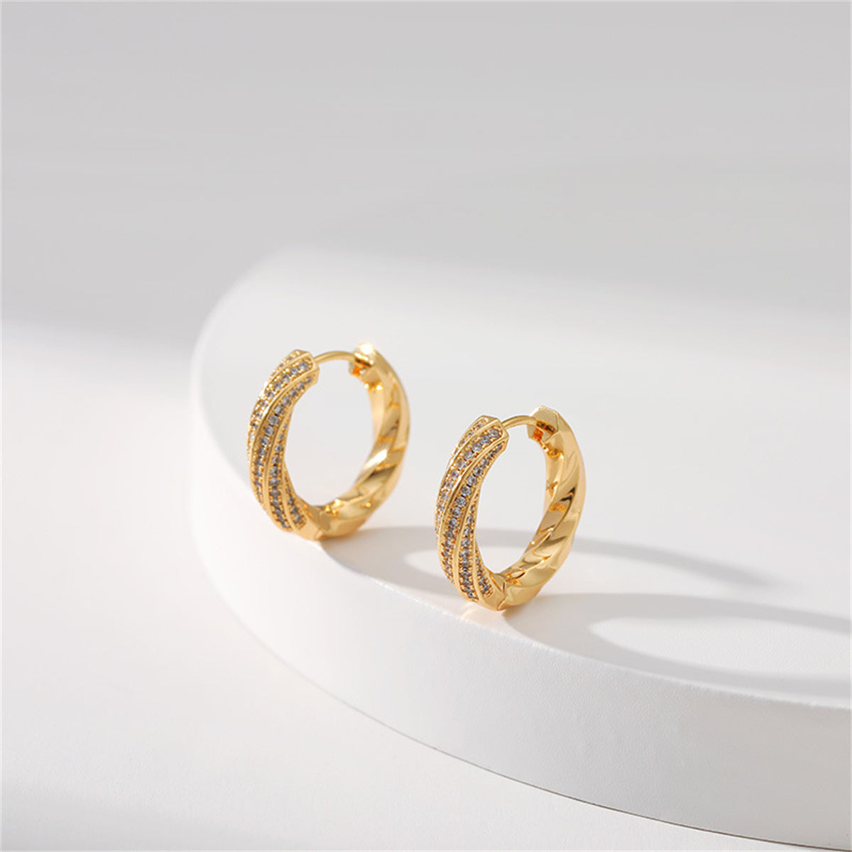 Cubic Zirconia & 18K Gold-Plated Twisted Huggie Earrings