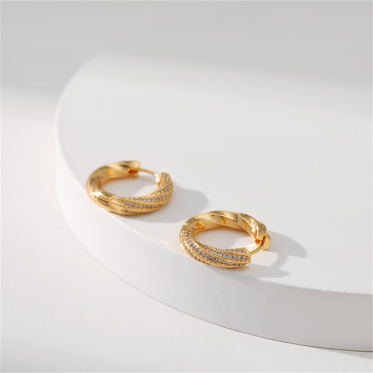 Cubic Zirconia & 18K Gold-Plated Twisted Huggie Earrings