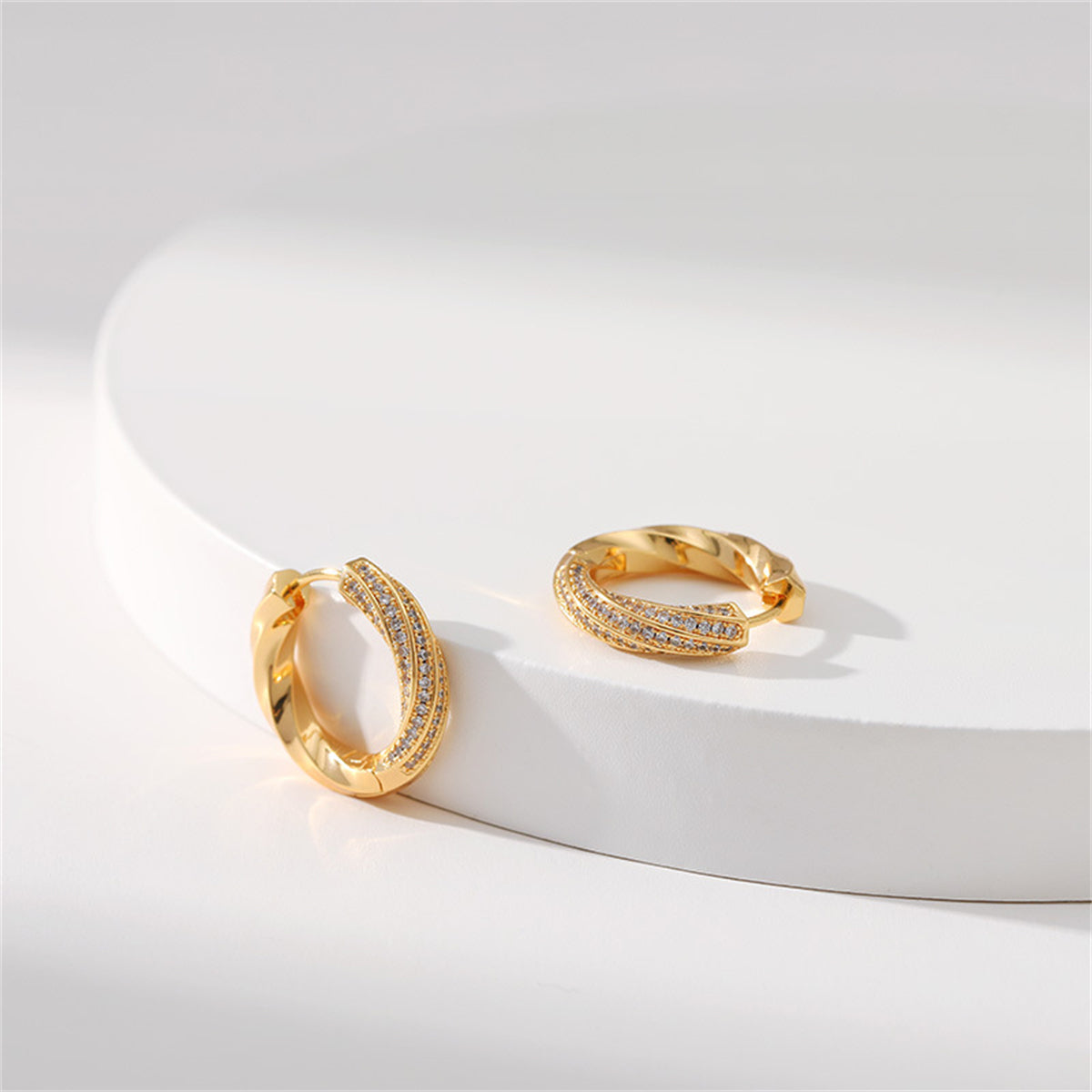 Cubic Zirconia & 18K Gold-Plated Twisted Huggie Earrings