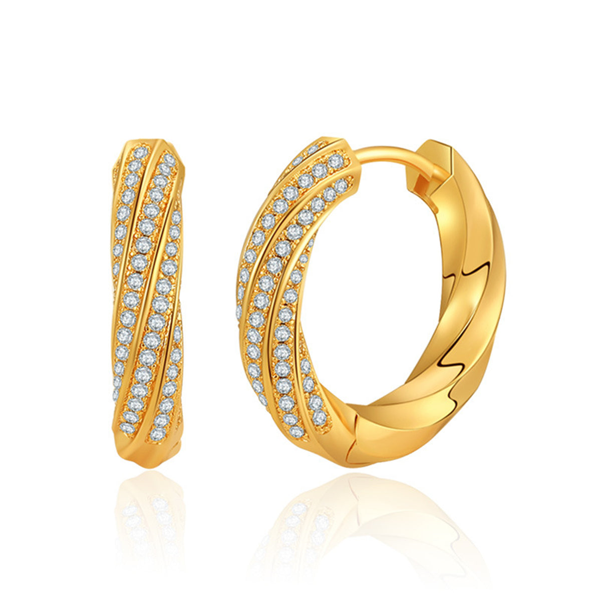 Cubic Zirconia & 18K Gold-Plated Twisted Huggie Earrings