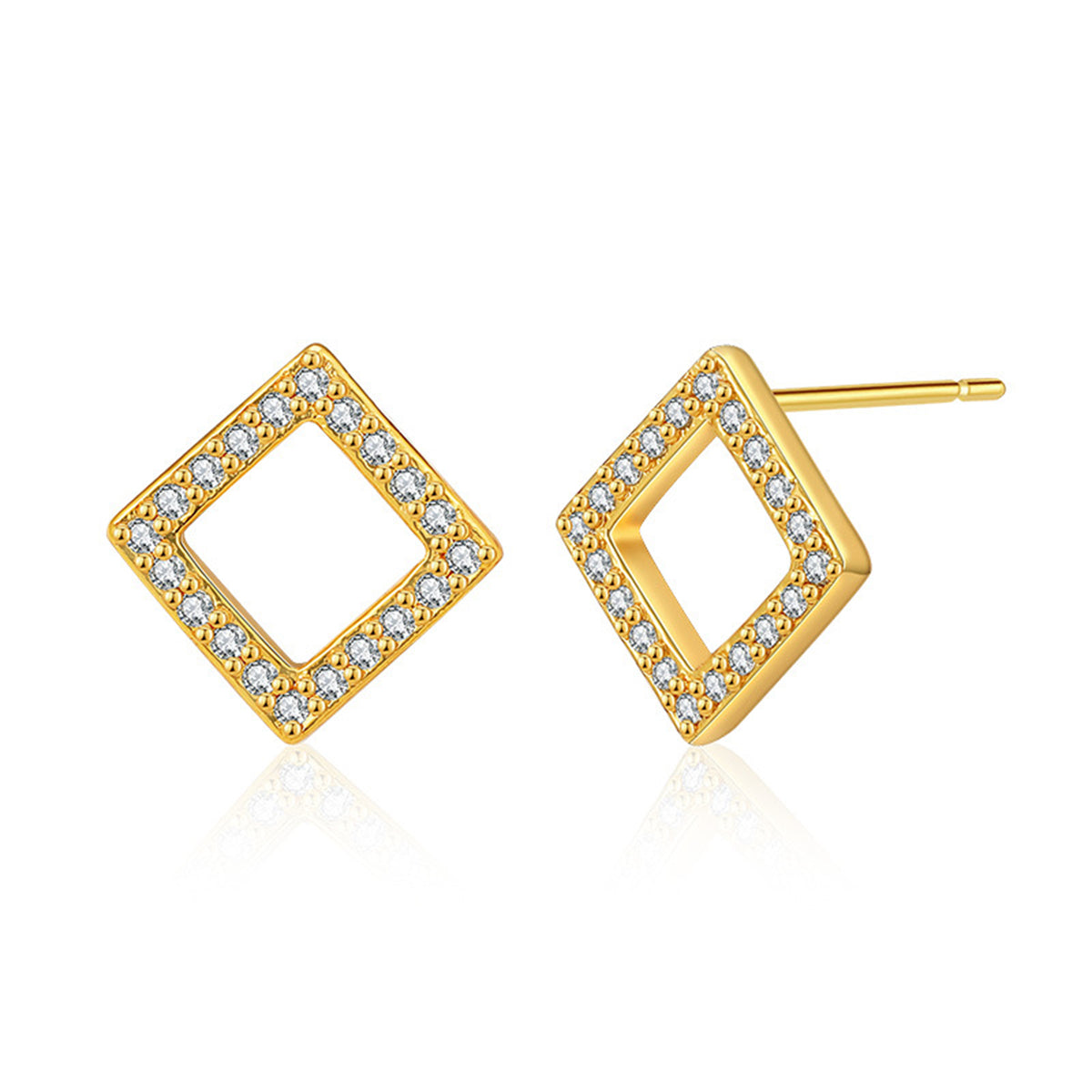 Cubic Zirconia & 18K Gold-Plated Square Stud Earrings