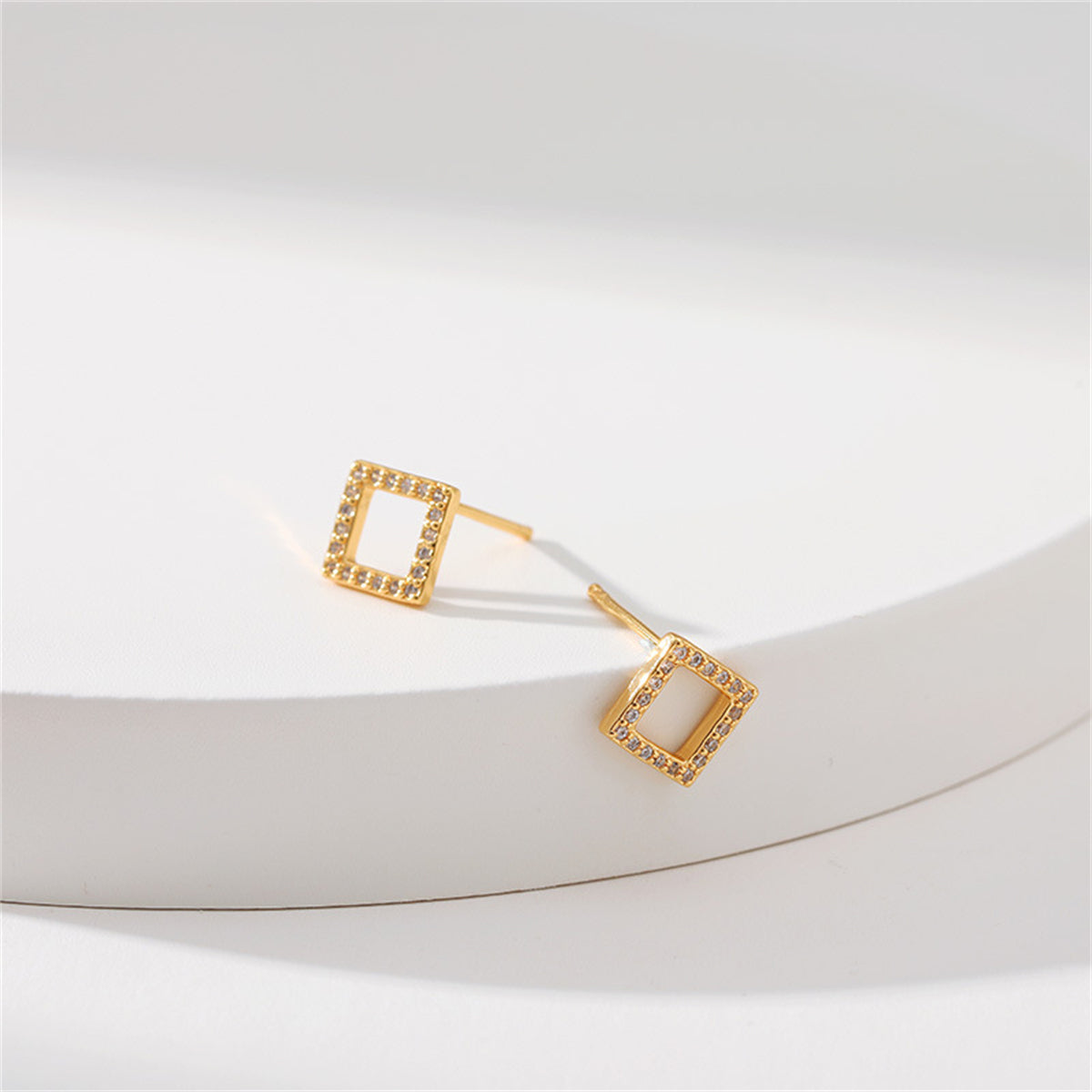 Cubic Zirconia & 18K Gold-Plated Square Stud Earrings