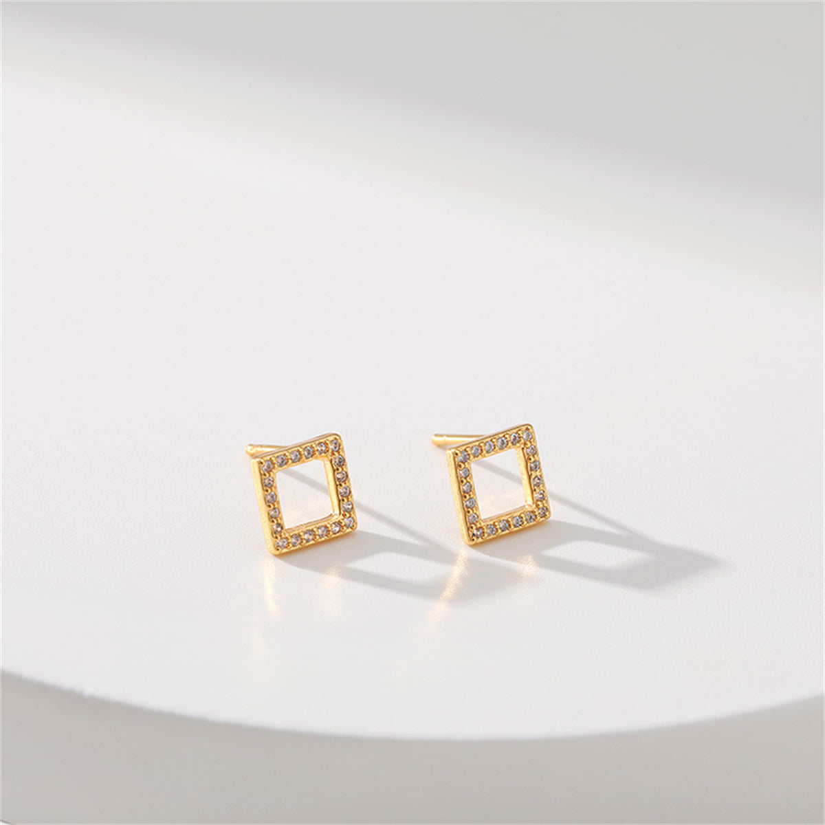 Cubic Zirconia & 18K Gold-Plated Square Stud Earrings