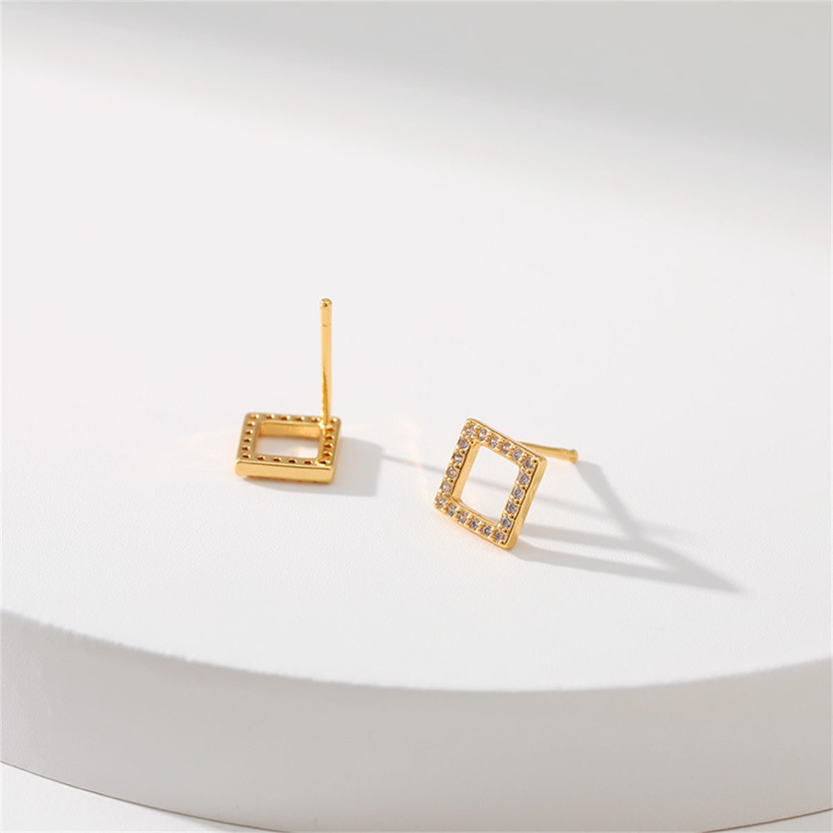 Cubic Zirconia & 18K Gold-Plated Square Stud Earrings