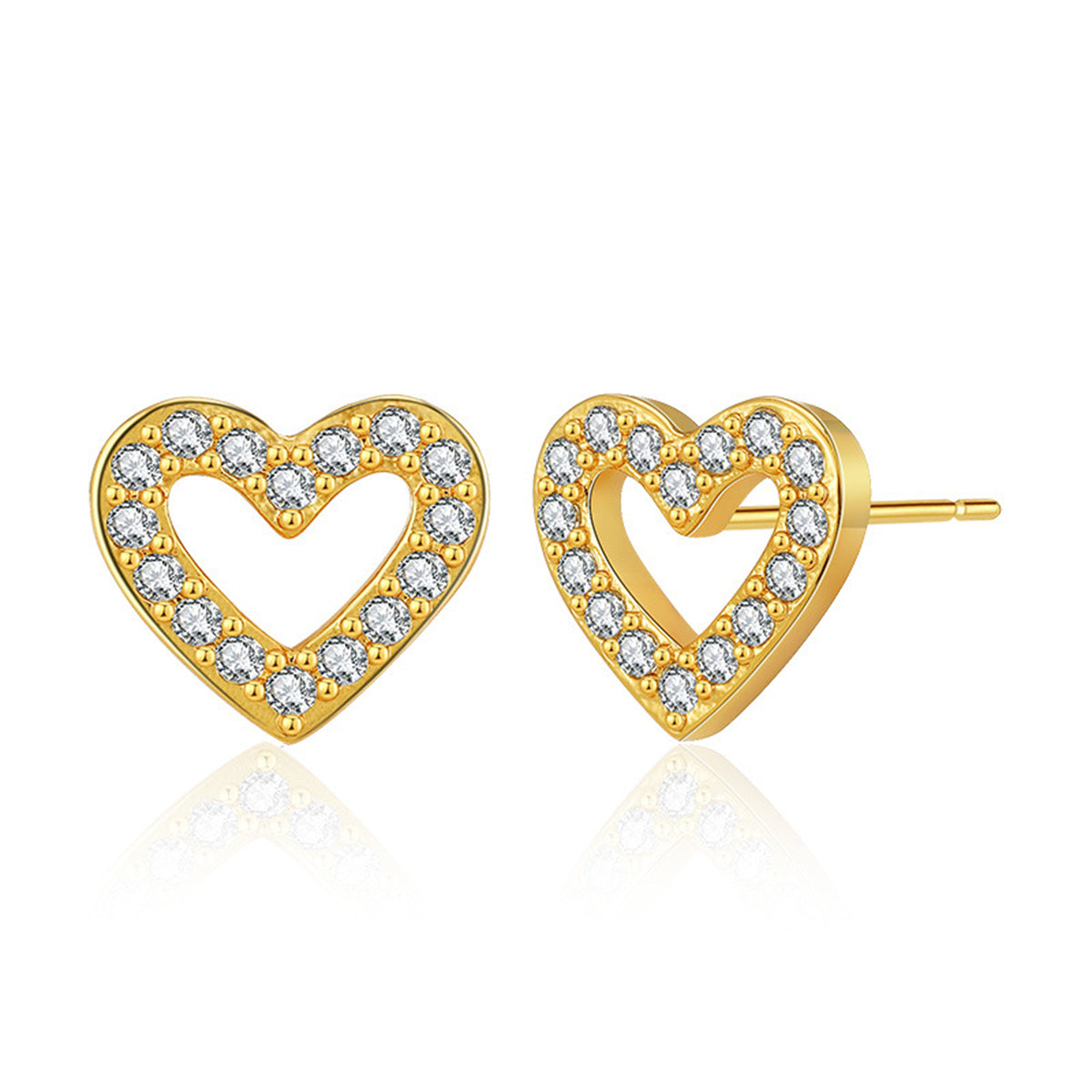 Cubic Zirconia & 18K Gold-Plated Heart Stud Earring