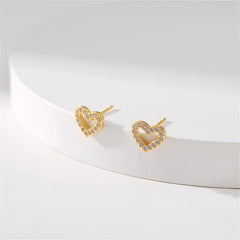 Cubic Zirconia & 18K Gold-Plated Heart Stud Earring