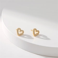 Cubic Zirconia & 18K Gold-Plated Heart Stud Earring