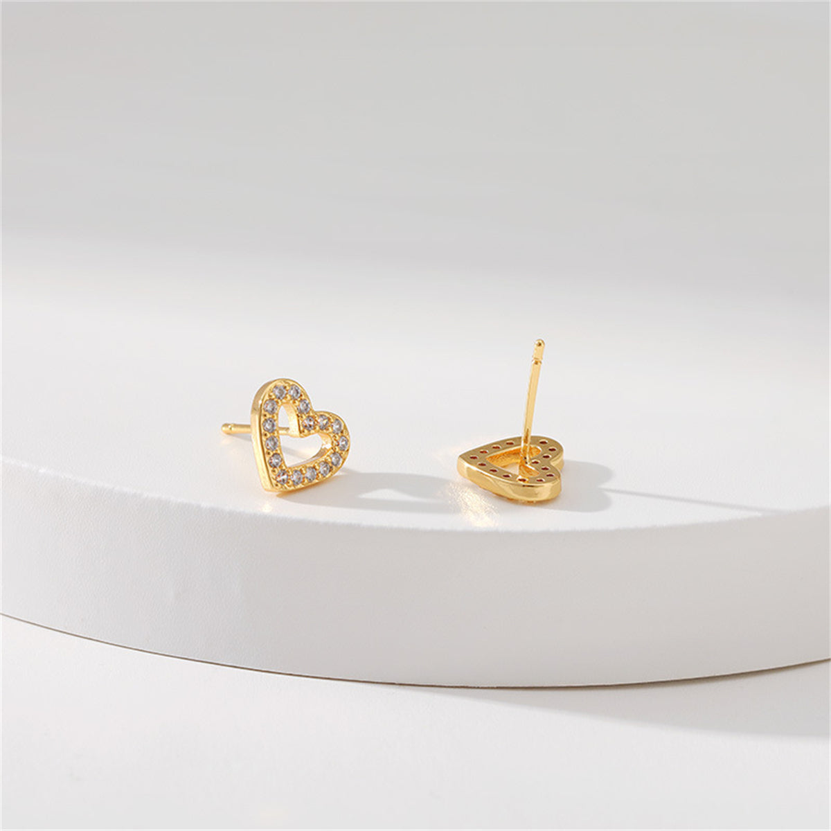 Cubic Zirconia & 18K Gold-Plated Heart Stud Earring