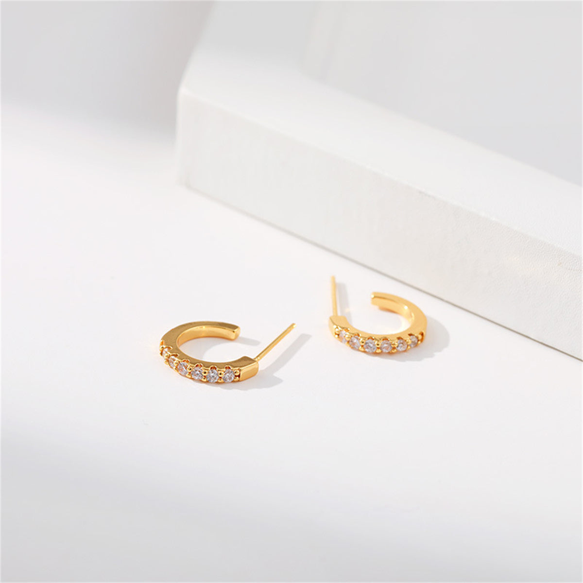 Cubic Zirconia & 18K Gold-Plated Open Huggie Earrings