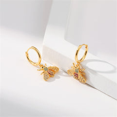 Multicolor Cubic Zirconia & 18K Gold-Plated Bee Huggie Earrings