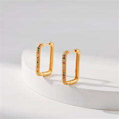 Elegant gold-plated square earrings featuring a variety of colorful cubic zirconia stones, perfect for any occasion.