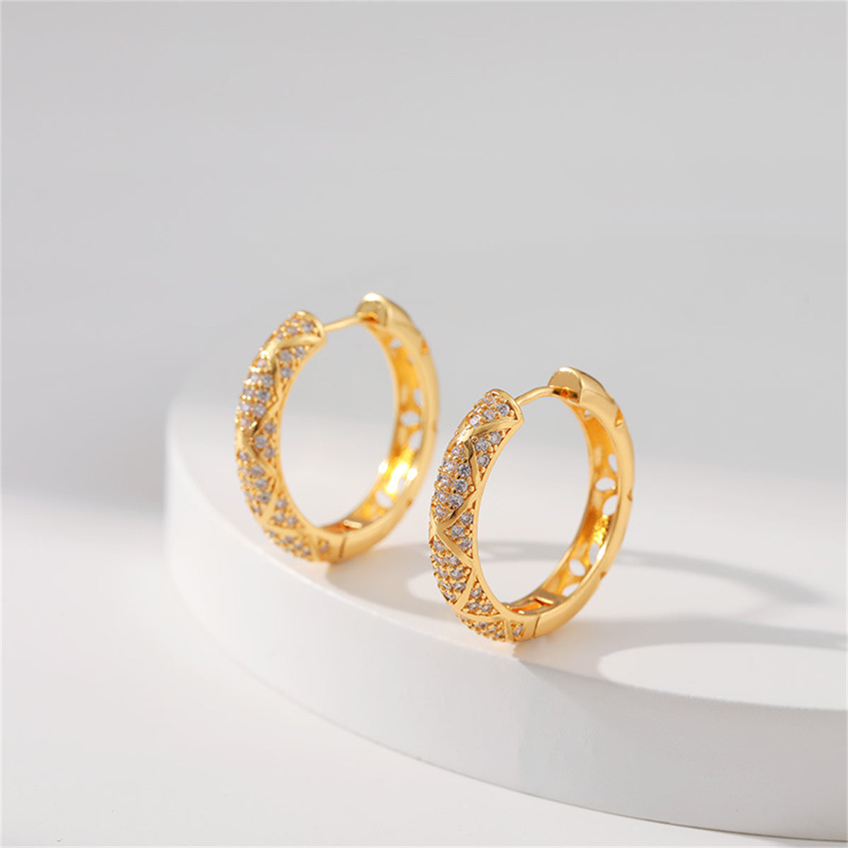 Cubic Zirconia & 18K Gold-Plated Huggie Earring