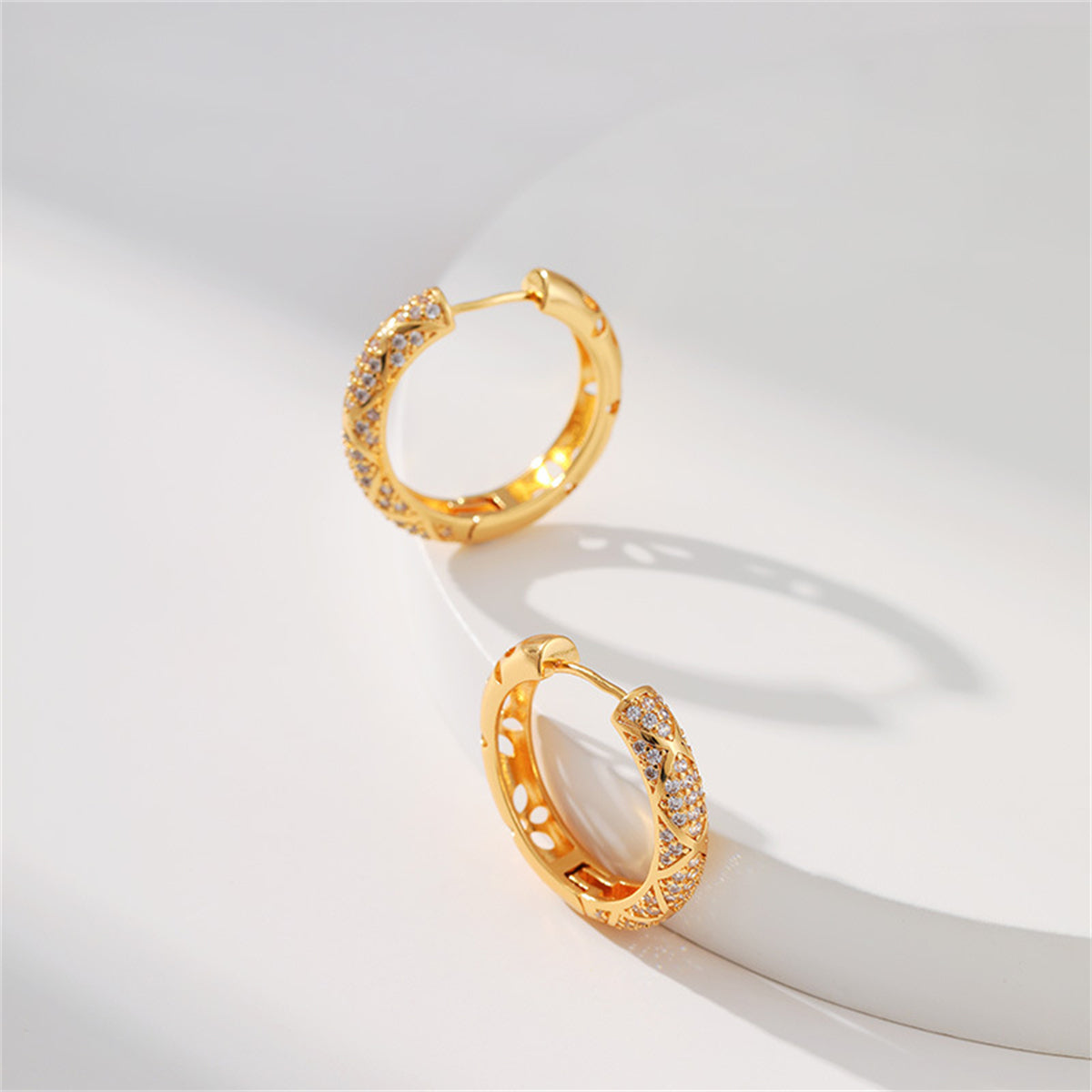 Cubic Zirconia & 18K Gold-Plated Huggie Earring