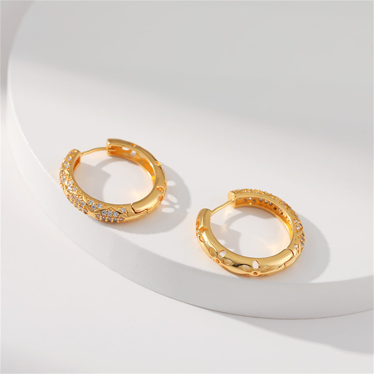 Cubic Zirconia & 18K Gold-Plated Huggie Earring