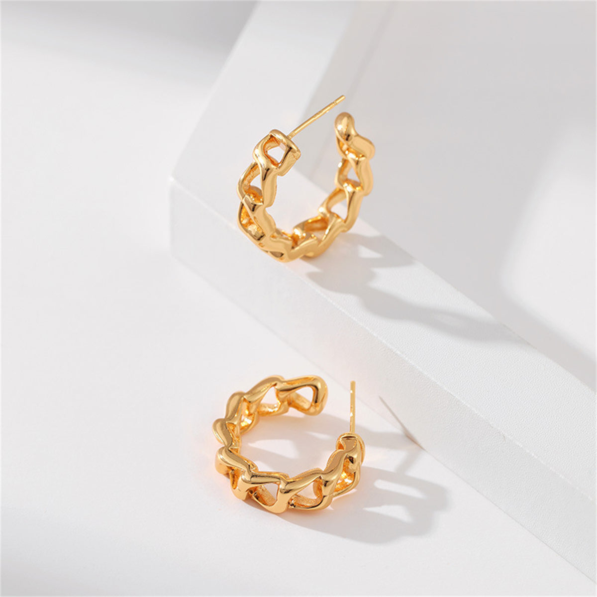 18K Gold-Plated Curb-Chain Huggie Earrings