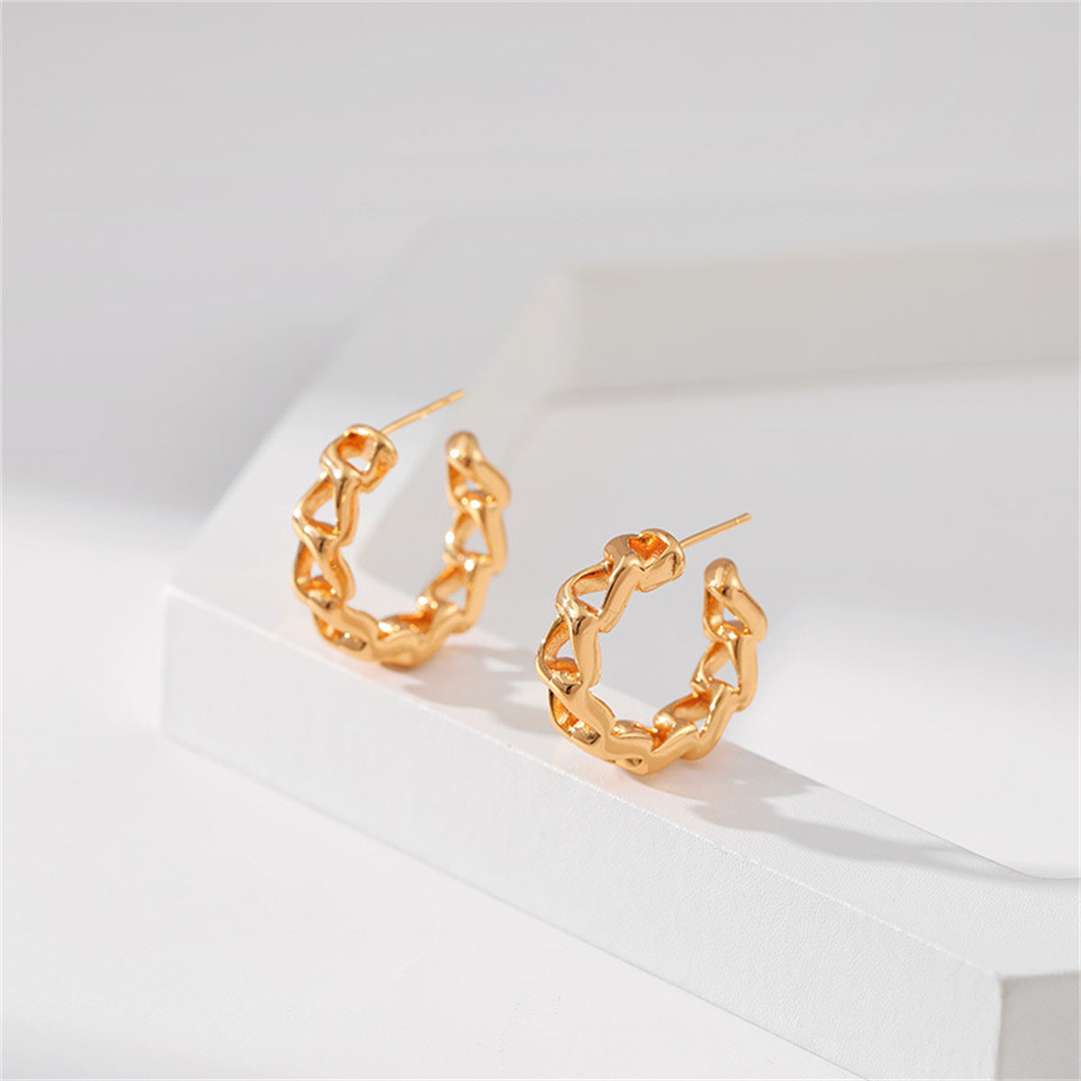 18K Gold-Plated Curb-Chain Huggie Earrings