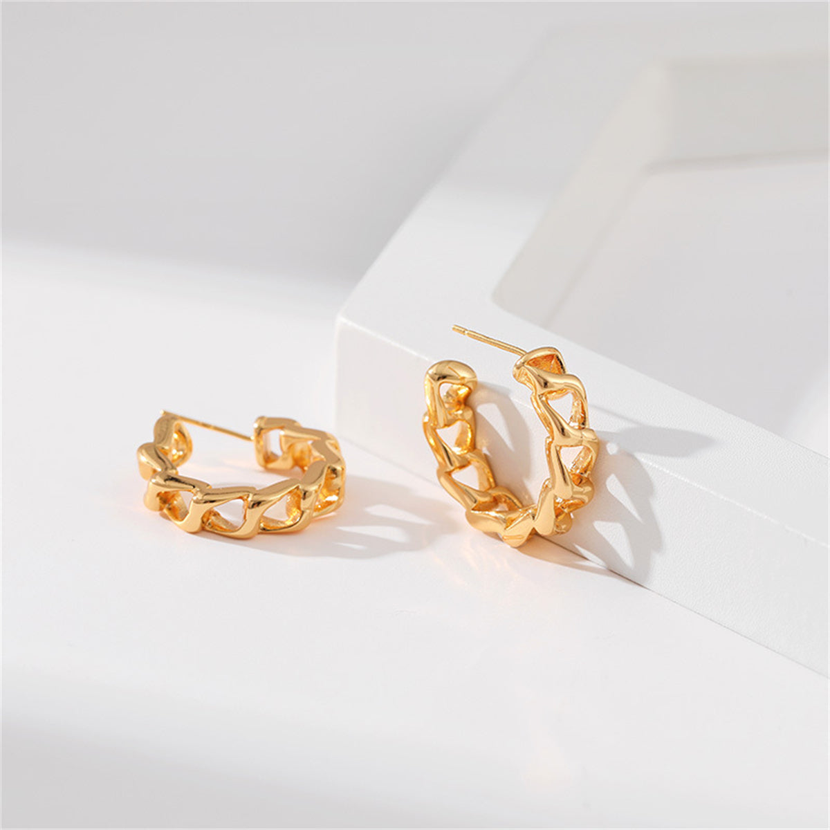 18K Gold-Plated Curb-Chain Huggie Earrings