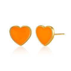 Orange Enamel & 18K Gold-Plated Heart Stud Earrings