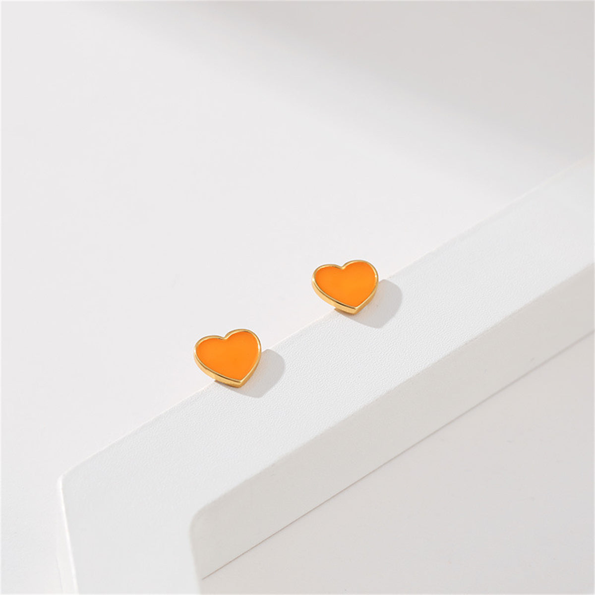 Orange Enamel & 18K Gold-Plated Heart Stud Earrings