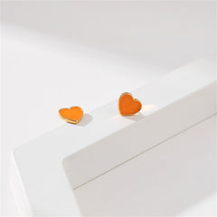 Orange Enamel & 18K Gold-Plated Heart Stud Earrings