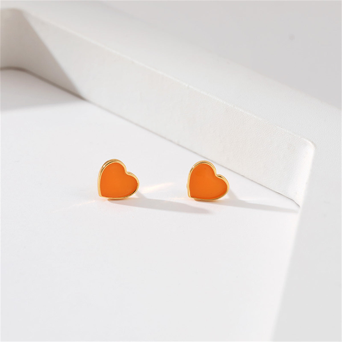 Orange Enamel & 18K Gold-Plated Heart Stud Earrings