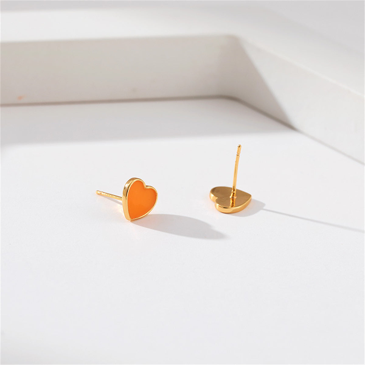 Orange Enamel & 18K Gold-Plated Heart Stud Earrings