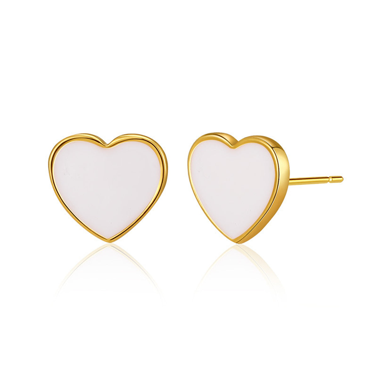 White Enamel & 18K Gold-Plated Heart Stud Earrings