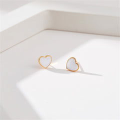 White Enamel & 18K Gold-Plated Heart Stud Earrings