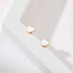 White Enamel & 18K Gold-Plated Heart Stud Earrings