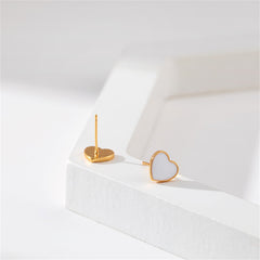 White Enamel & 18K Gold-Plated Heart Stud Earrings