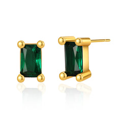 Green Crystal & 18K Gold-Plated Rectangle Stud Earrings