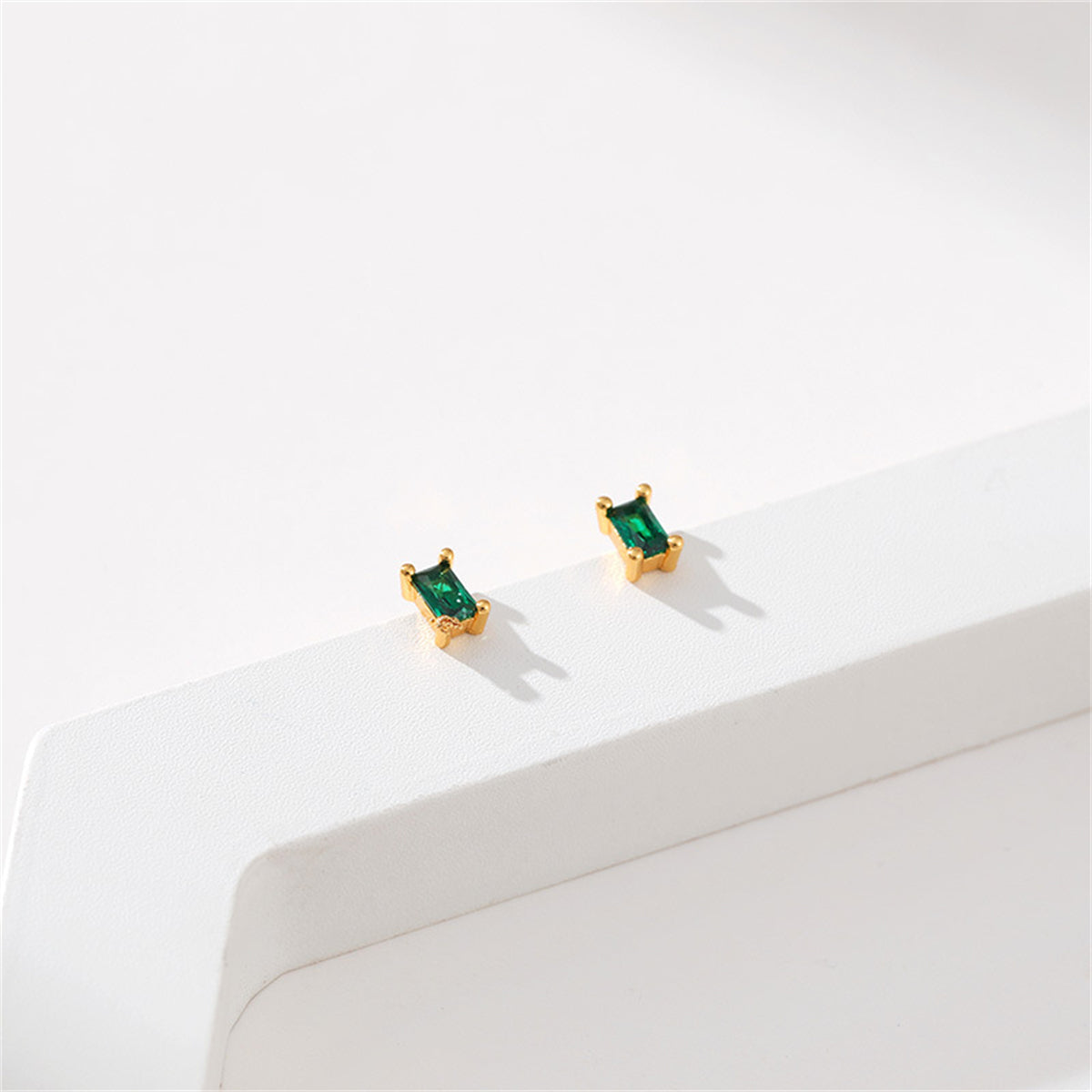 Green Crystal & 18K Gold-Plated Rectangle Stud Earrings