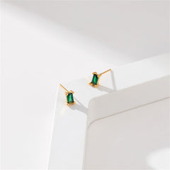 Green Crystal & 18K Gold-Plated Rectangle Stud Earrings