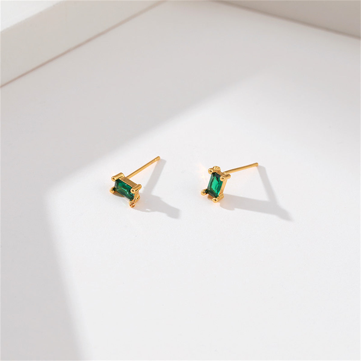 Green Crystal & 18K Gold-Plated Rectangle Stud Earrings