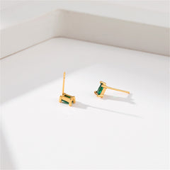 Green Crystal & 18K Gold-Plated Rectangle Stud Earrings