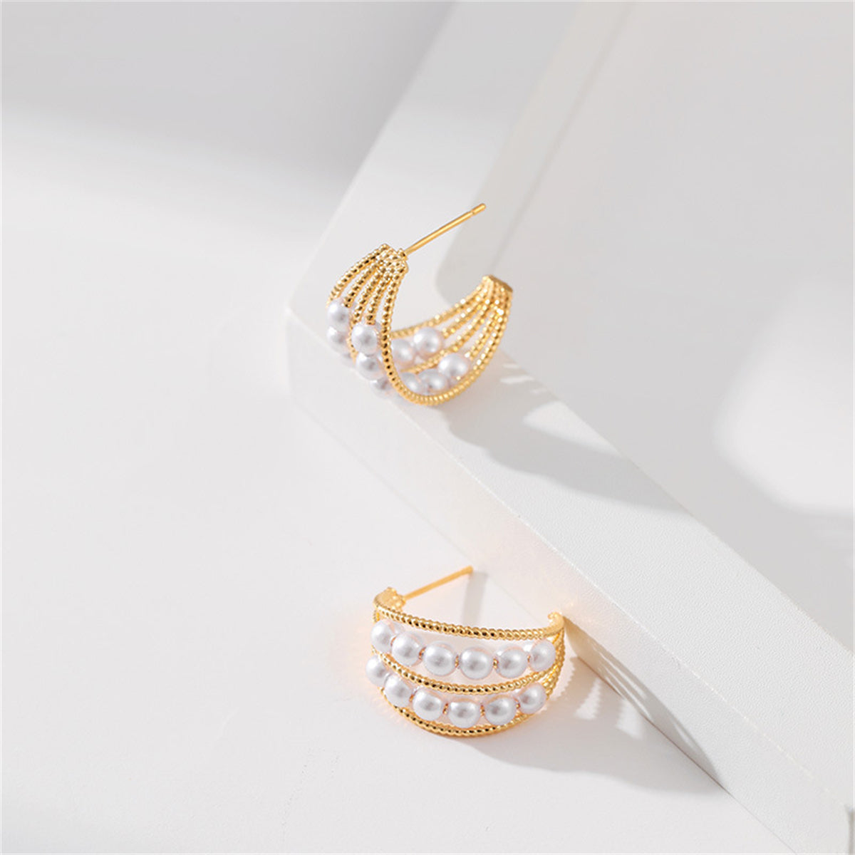 Pearl & 18K Gold-Plated Layered Huggie Earrings