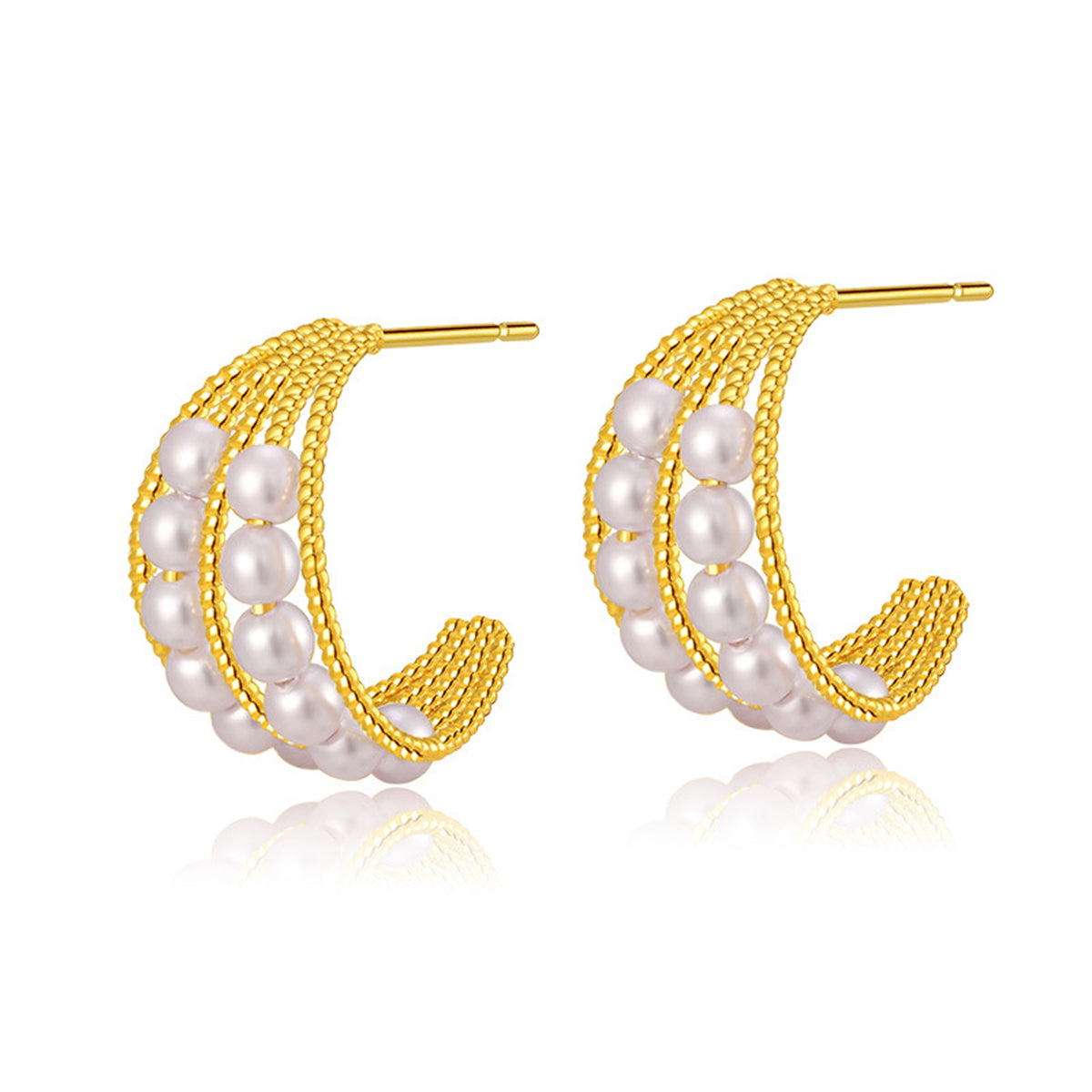 Pearl & 18K Gold-Plated Layered Huggie Earrings