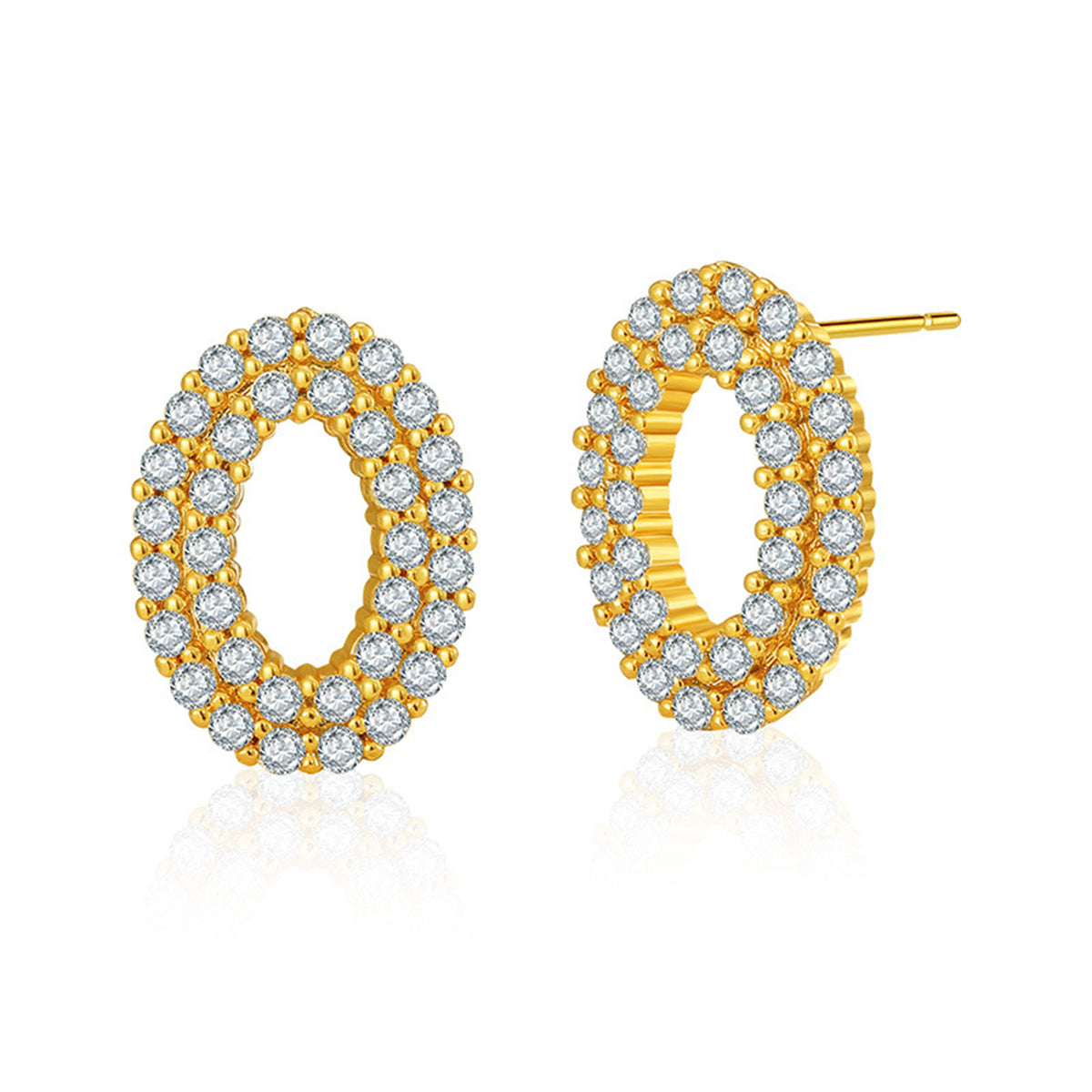 Cubic Zirconia & 18K Gold-Plated Open Oval Stud Earrings