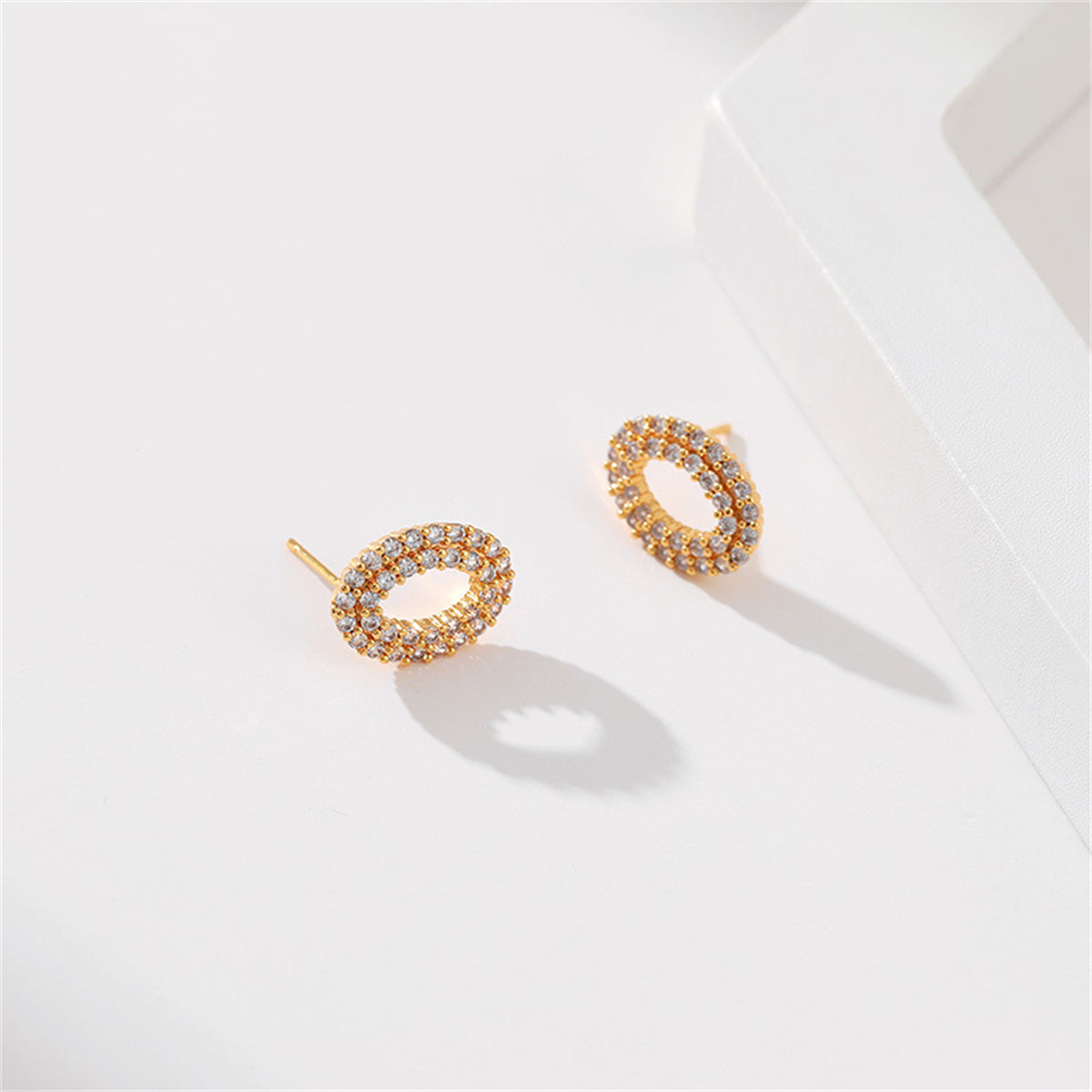 Cubic Zirconia & 18K Gold-Plated Open Oval Stud Earrings